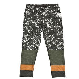 Prana Green Floral Stripe Leggings 3/4 Yoga Workout Pants Stretchy Athletic